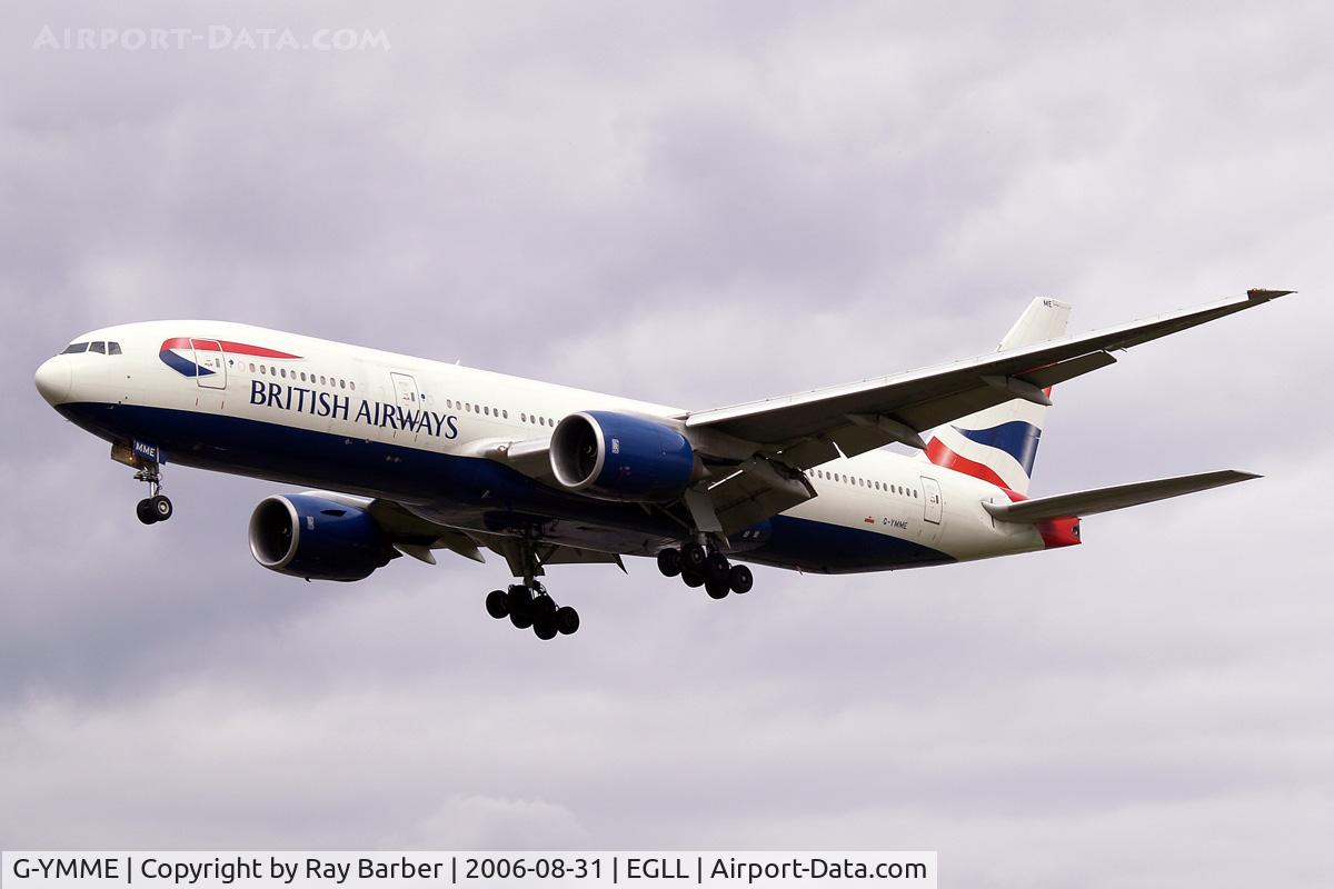G-YMME, 2000 Boeing 777-236/ER C/N 30306, Boeing 777-236ER [30306] (British Airways) Heathrow~G 31/08/2006. On finals 27L.