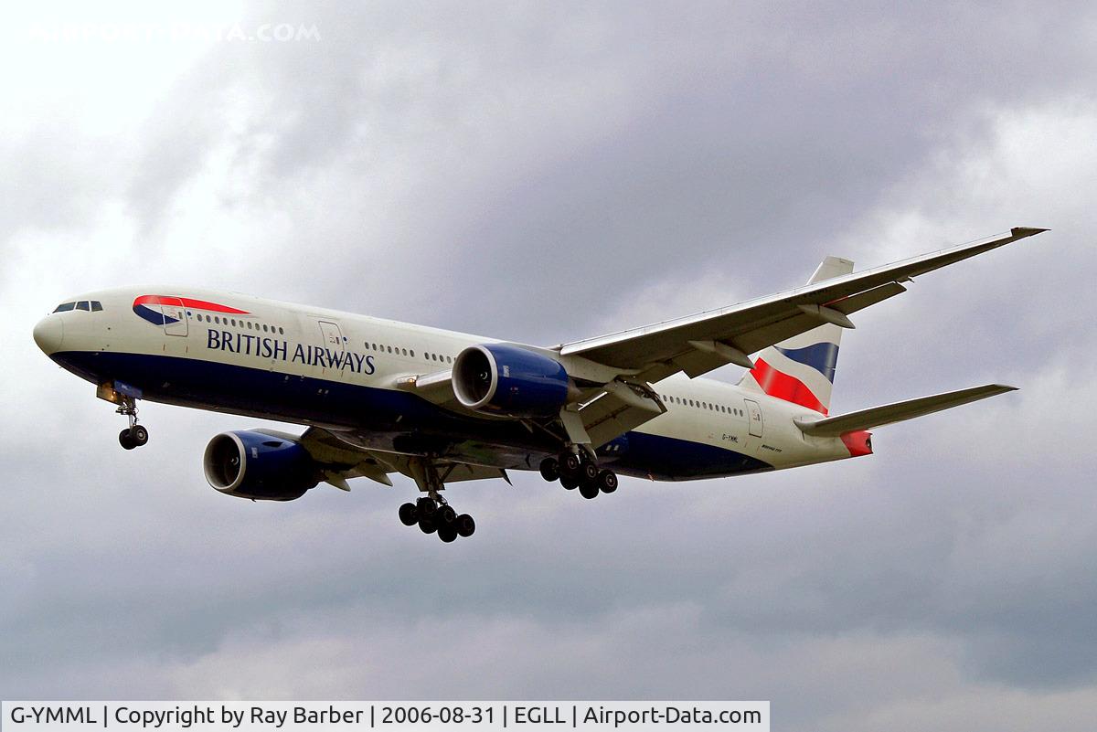 G-YMML, 2001 Boeing 777-236/ER C/N 30313, Boeing 777-236ER [30313] (British Airways) Heathrow~G 31/08/2006. On finals 27L.