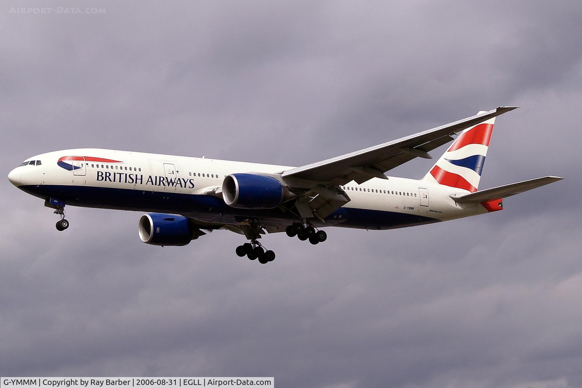 G-YMMM, 2001 Boeing 777-236/ER C/N 30314/342, Boeing 777-236ER [30314] (British Airways) Heathrow~G 31/08/2006. On finals 27L.