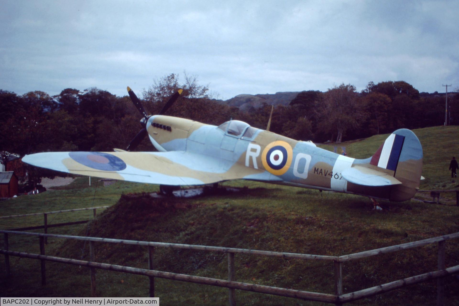 BAPC202, Supermarine Spitfire V Replica C/N BAPC.202, Scanned from original slide - taken at open-air museum near Conwy, North Wales, UK. about late October 1991