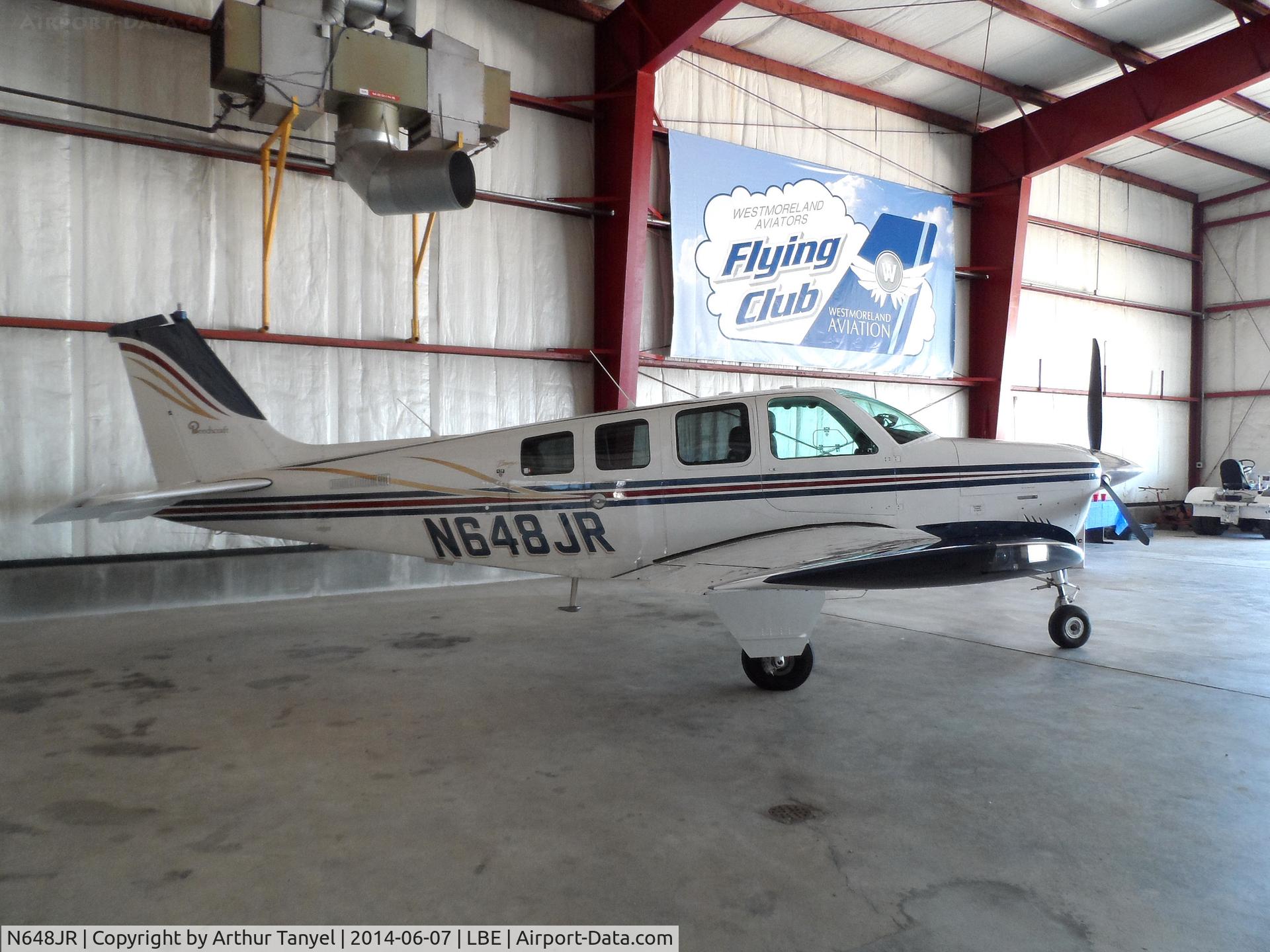 N648JR, 1977 Beech A36 Bonanza 36 C/N E-1070, Parked in hanger @ LBE