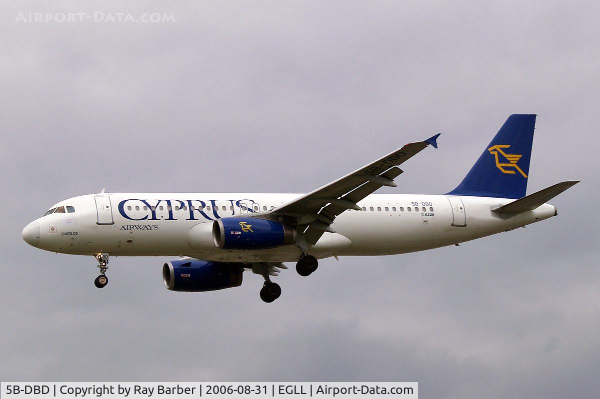 5B-DBD, 1992 Airbus A320-231 C/N 316, Airbus A320-231 [0316] (Cyprus Airways) Heathrow~G 31/08/2006. On finals 27L.