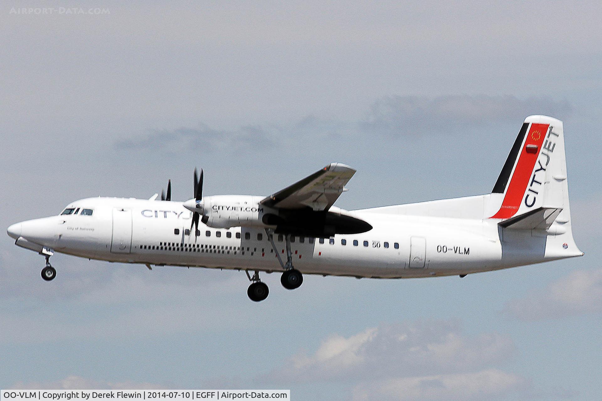 OO-VLM, 1988 Fokker 50 C/N 20135, Fokker 50, call sign City Ireland 02L, departing runway 30 at EGFF, en-route Edinburgh.