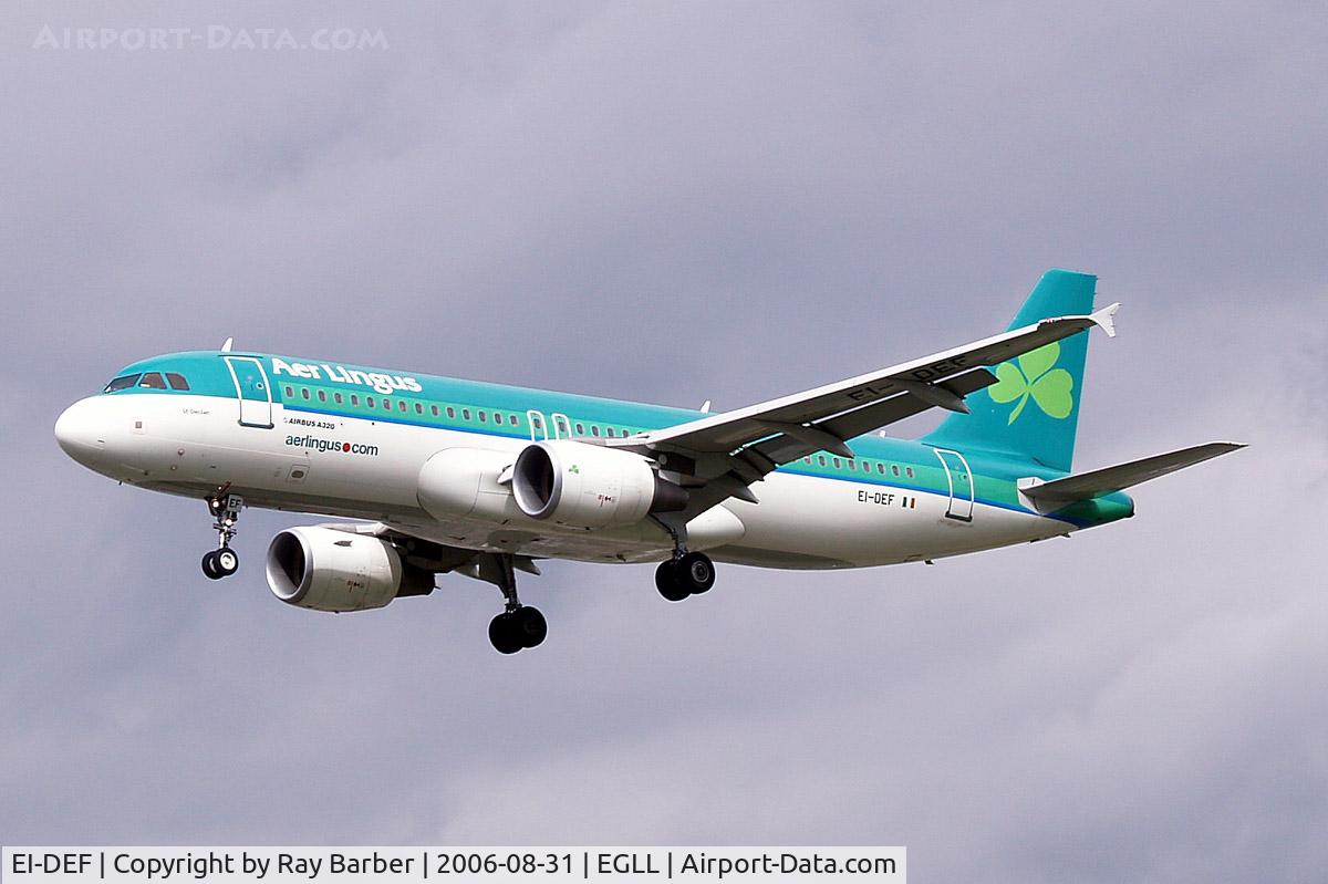 EI-DEF, 2004 Airbus A320-214 C/N 2256, Airbus A320-214 [2256] (Aer Lingus) Heathrow~G 31/08/2006. On finals 27L.