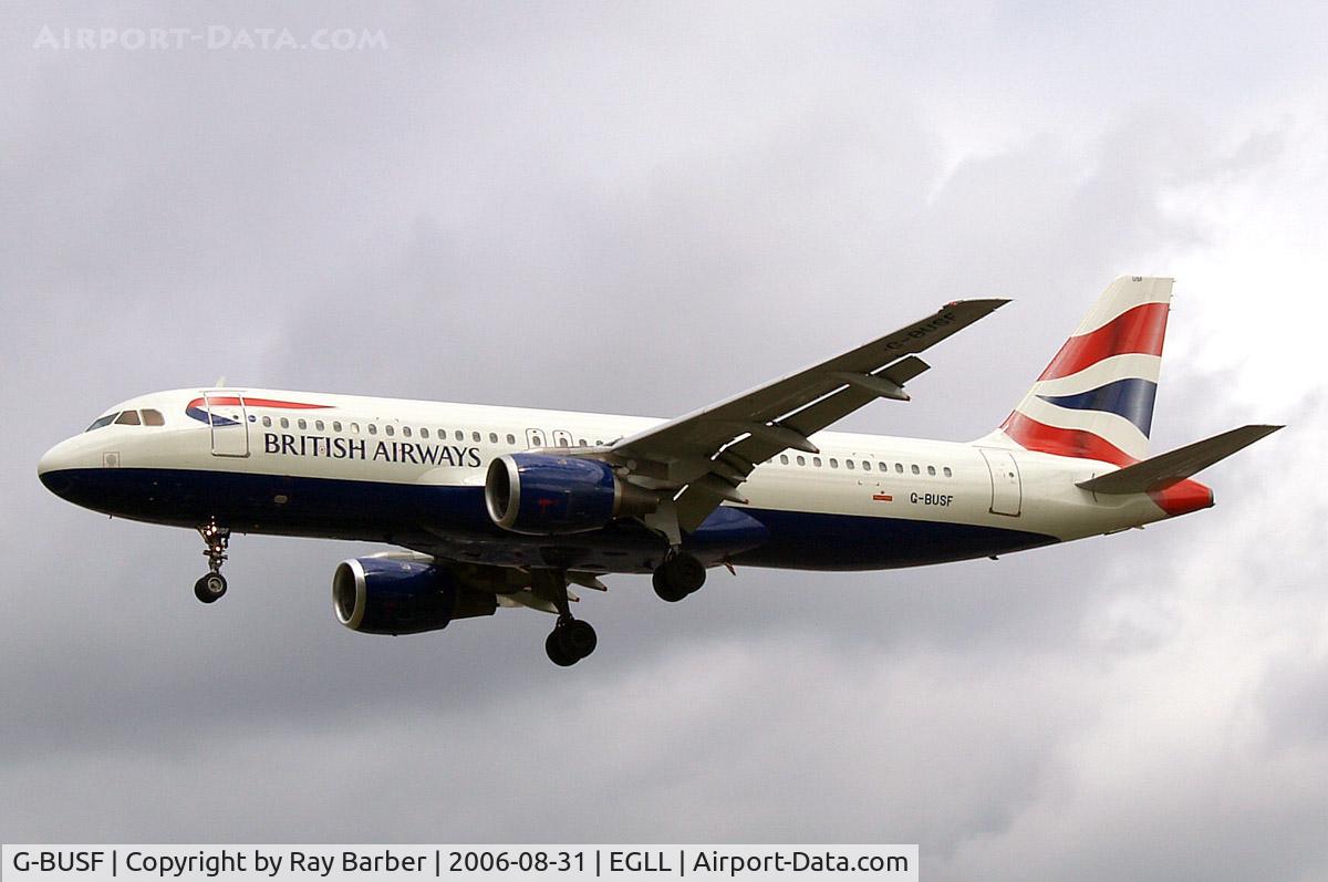 G-BUSF, 1989 Airbus A320-111 C/N 018, Airbus A320-111 [0018] (British Airways) Heathrow~G 31/08/2006. On finals 27L.