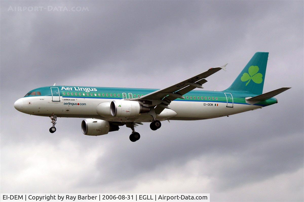 EI-DEM, 2005 Airbus A320-214 C/N 2411, Airbus A320-214 [2411] (Aer Lingus) Heathrow~G 31/08/2006. On finals 27L.