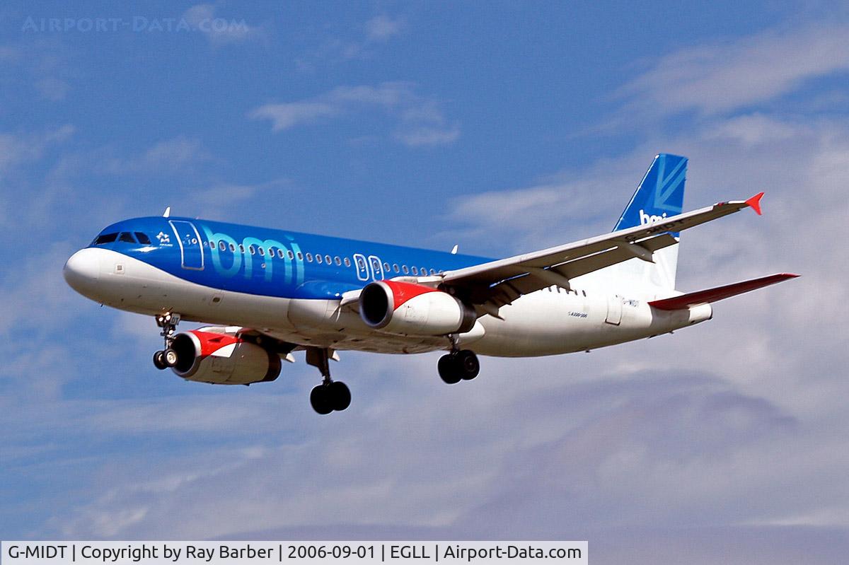 G-MIDT, 2001 Airbus A320-232 C/N 1418, Airbus A320-232 [1418] (bmi British Midland) Heathrow~G 01/09/2006. On finals 27L.