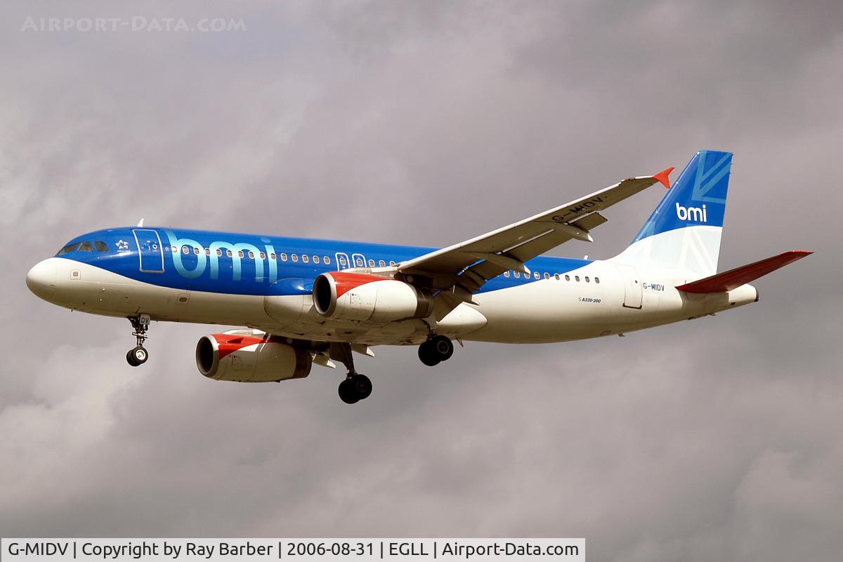 G-MIDV, 2000 Airbus A320-232 C/N 1383, Airbus A320-232 [1383] (bmi British Midland) Heathrow~G 31/08/2006. On finals 27L.