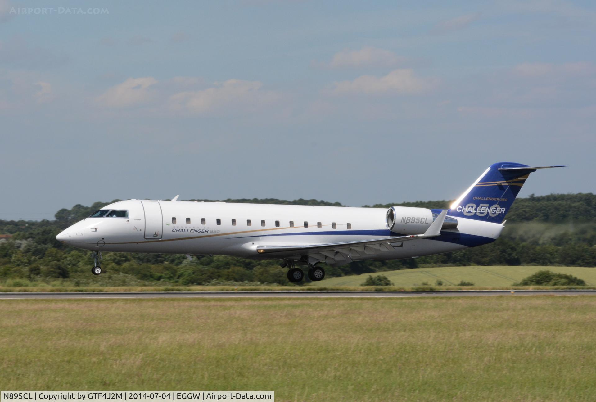 N895CL, 2008 Bombardier Challenger 850 (CL-600-2B19) C/N 8095, N895CL  arrives at Luton 4.7.14