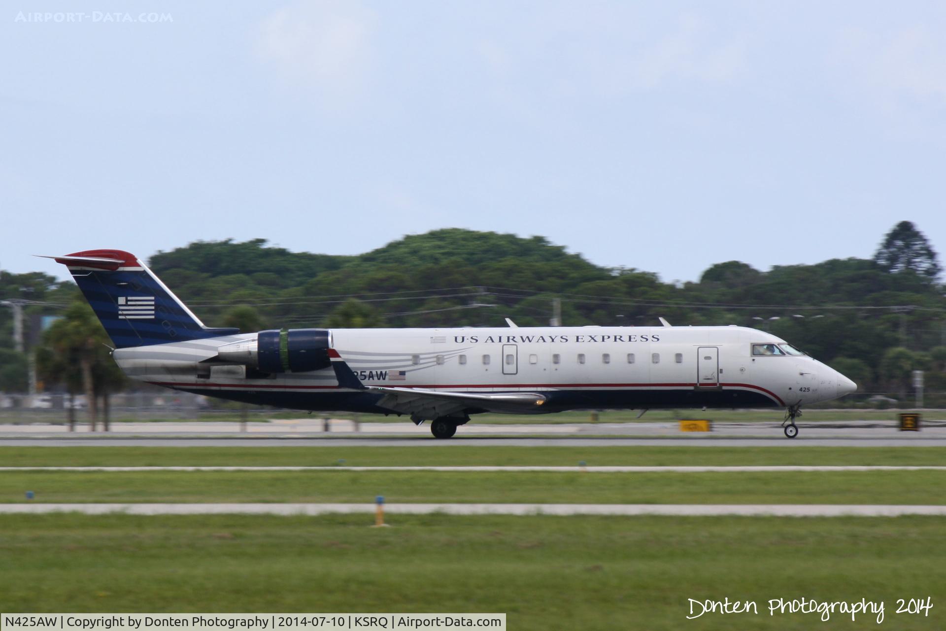 N425AW, 2002 Bombardier CRJ-200LR (CL-600-2B19) C/N 7663, US Air Flight 4023 operated by Air Wisconsin (N425AW) arrives at Sarasota-Bradenton International Airport following a flight from Reagan National Airport