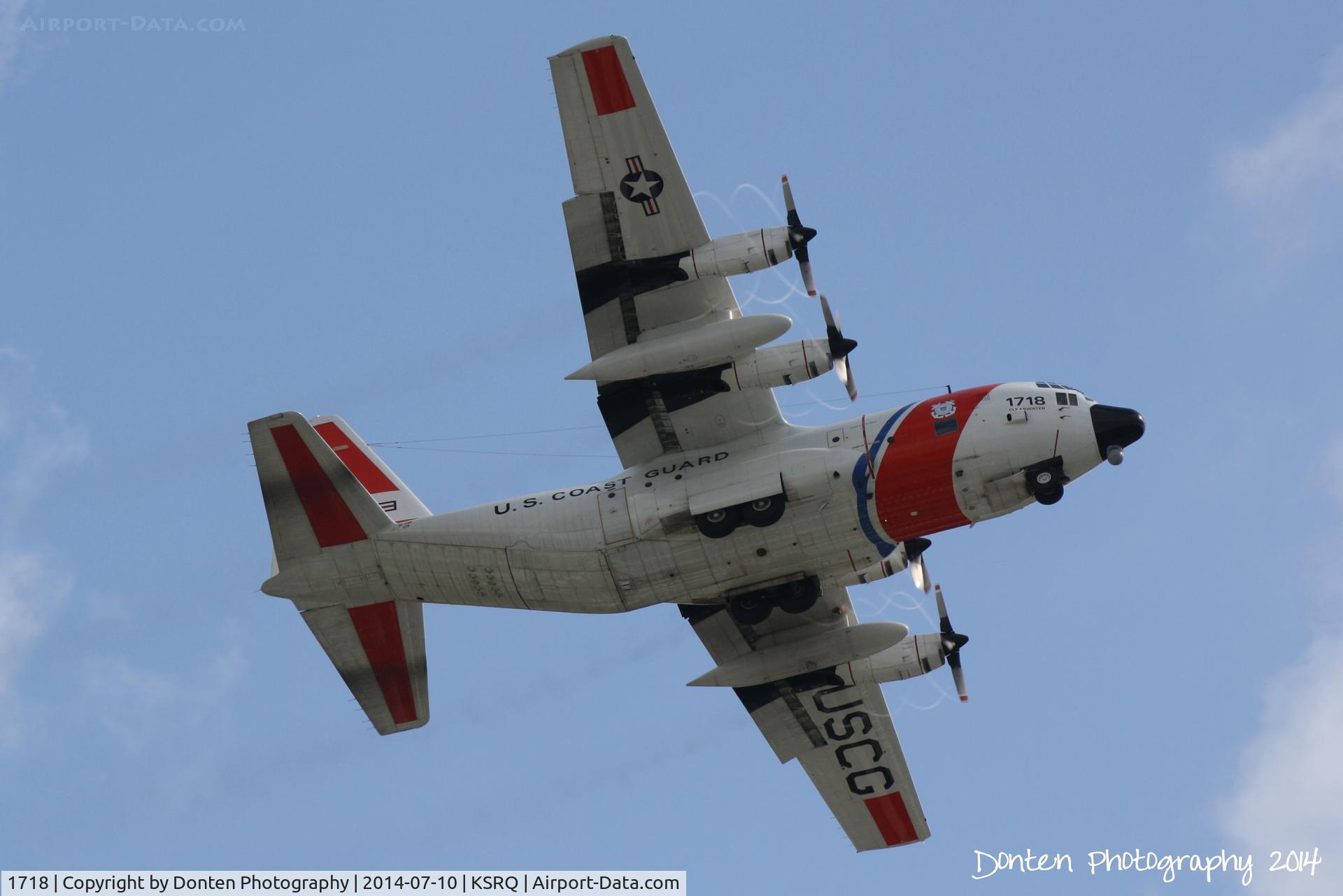 1718, 1986 Lockheed C-130H Hercules C/N 382-5106, A US Coast Guard HC-130 Hercules (1718) from Air Station Clearwater departs Sarasota-Bradenton International Airport