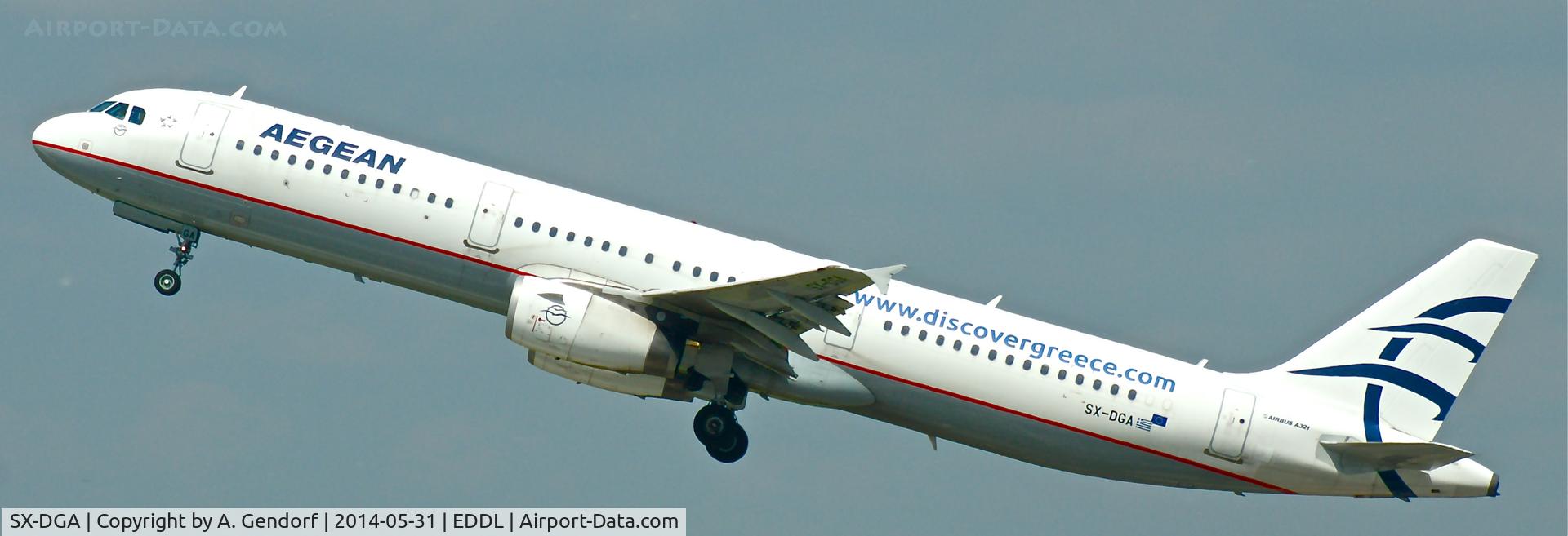SX-DGA, 2009 Airbus A321-231 C/N 3878, Aegean Airlines (www.discovergreece.gr ttl.), is taking off at Düsseldorf Int'l(EDDL)