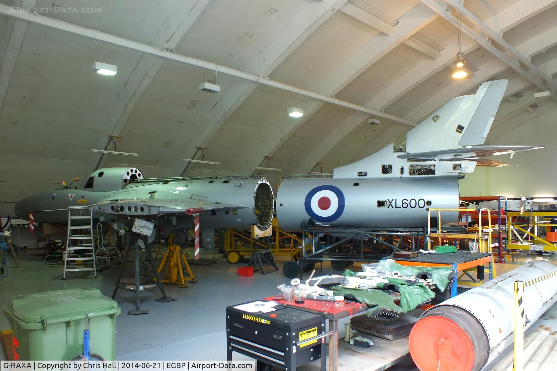 G-RAXA, 1958 Hawker Hunter T.7 C/N 41H-693751, inside the C2 Aviation hangar at Kemble