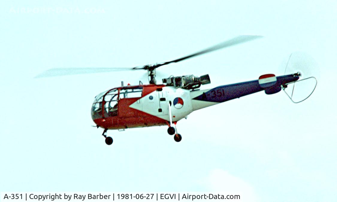 A-351, Aerospatiale SA-316B Alouette III C/N 1351, Sud Aviation SE.3160 Alouette III [1351] (Netherlands Air Force) RAF Greenham Common~G 27/06/1981. From a slide.