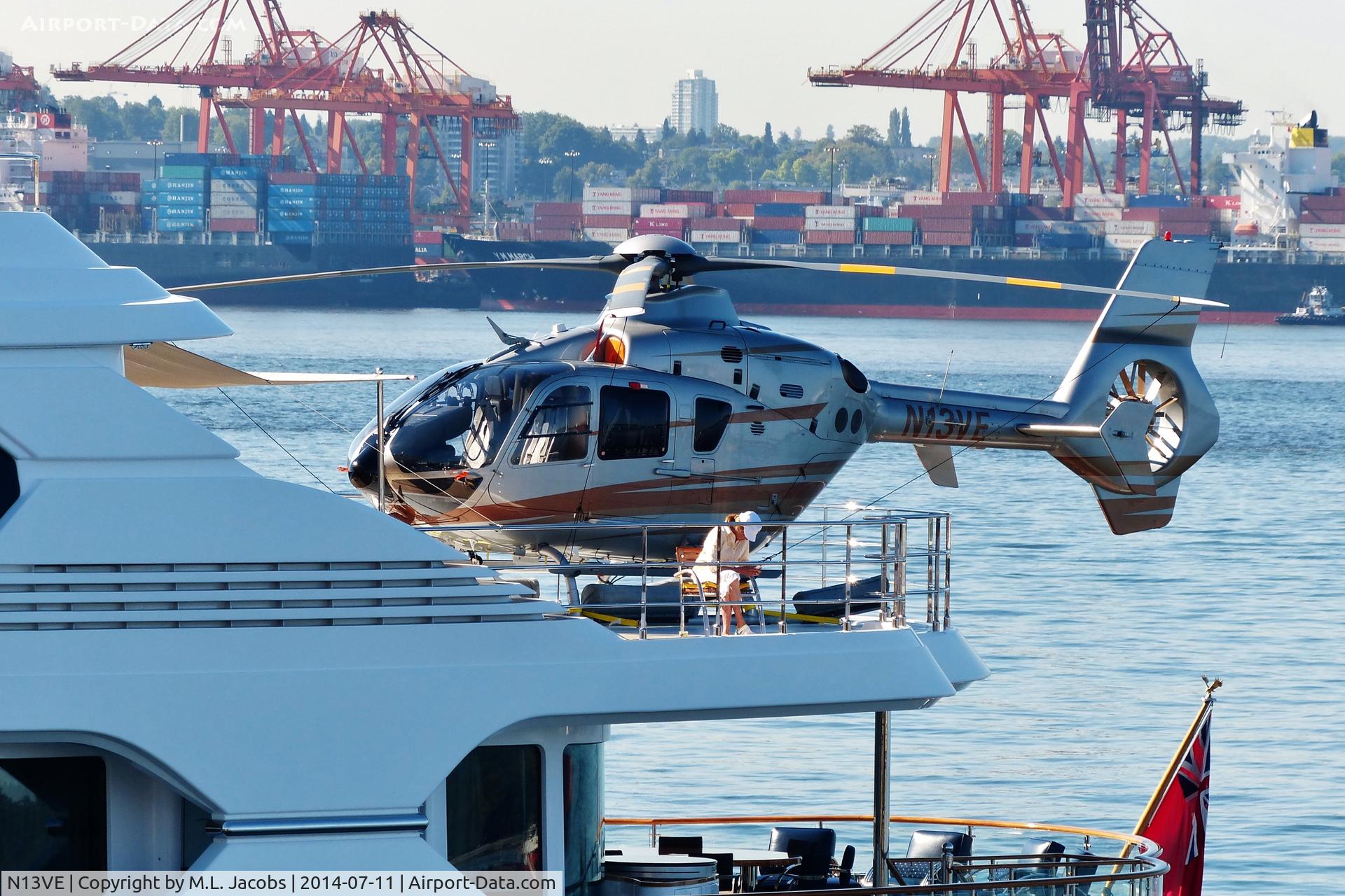 N13VE, 2018 Eurocopter EC-135T-2+ C/N 0735, Aboard the yacht ATTESSA moored in North Vancouver.