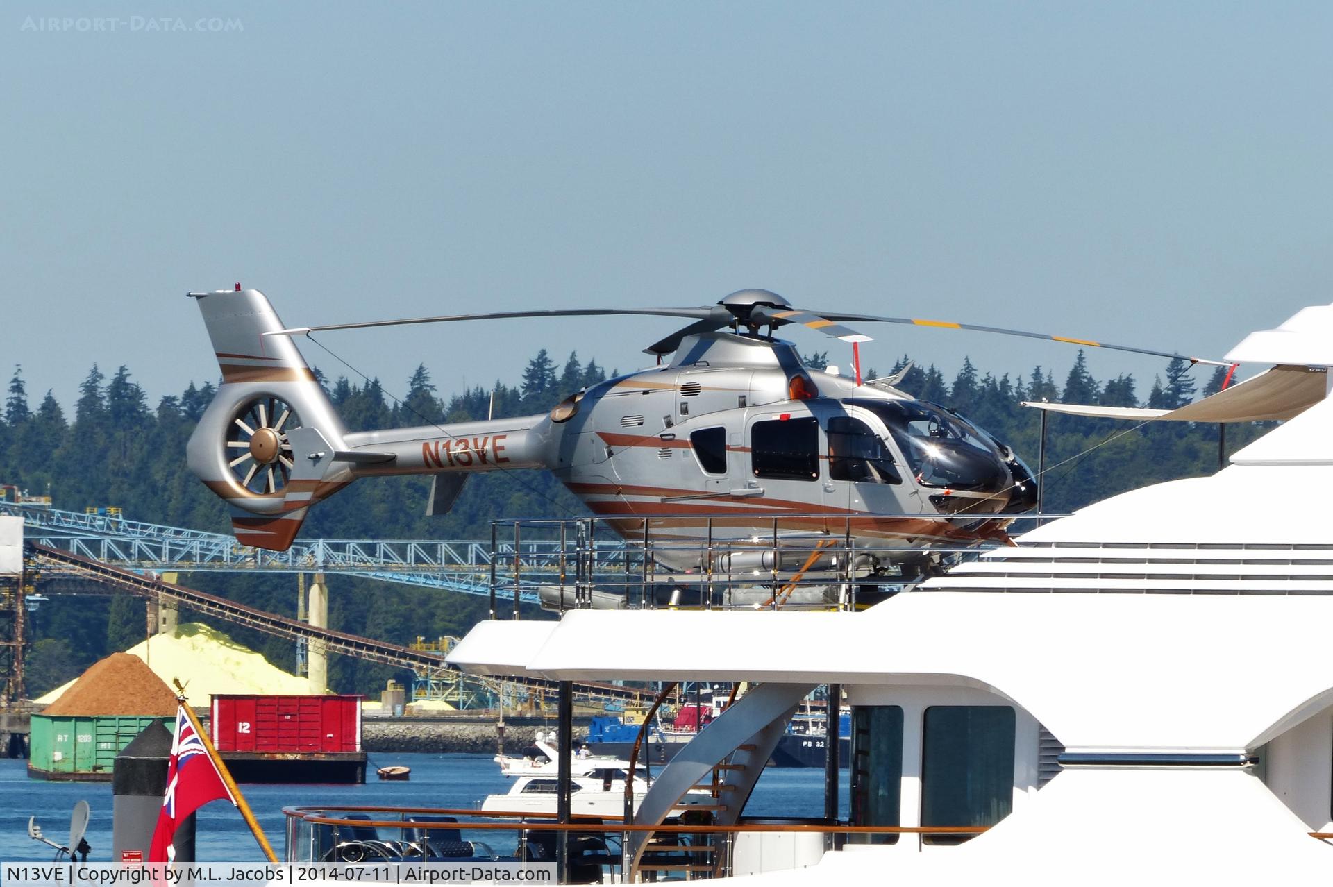 N13VE, 2018 Eurocopter EC-135T-2+ C/N 0735, Aboard the yacht ATTESSA moored in North Vancouver.