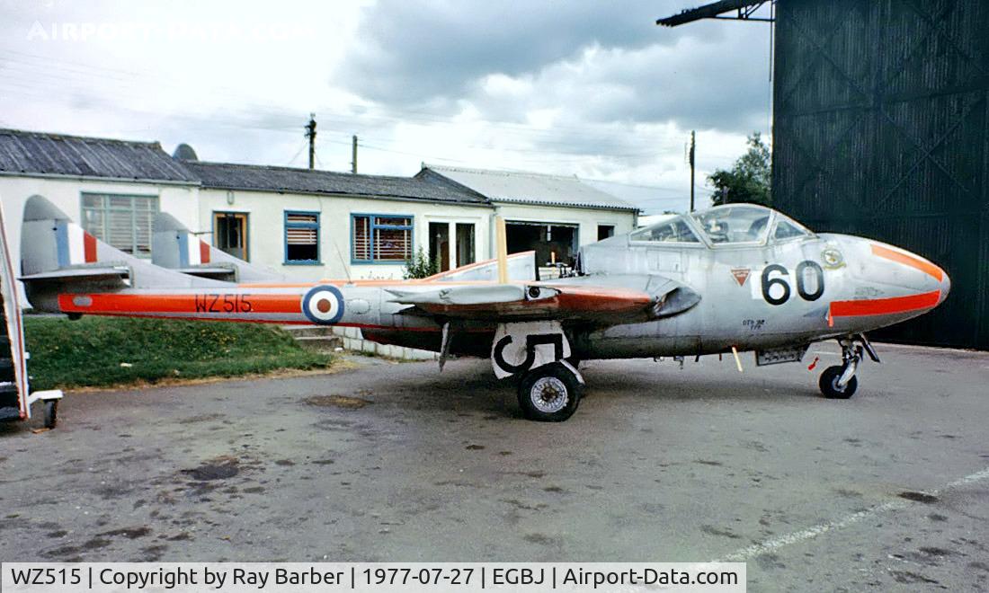 WZ515, 1953 De Havilland DH-115 Vampire T.11 C/N 15102, de Havilland DH.115 Vampire T.11 [15102] (Royal Air Force) Staverton~G 27/07/1977