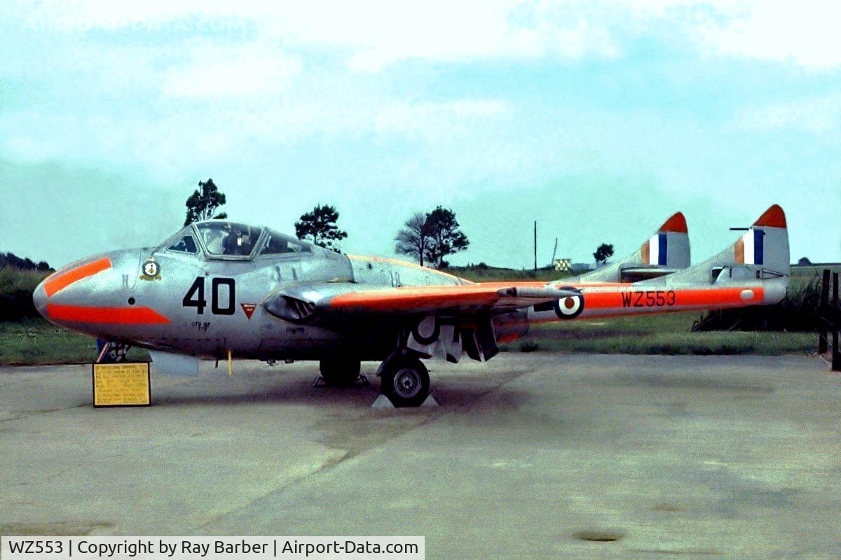 WZ553, 1953 De Havilland DH-115 Vampire T.11 C/N 15112, de Havilland DH.115 Vampire T.11 [15112] Loughborough E Midlands 05/07/1979. From a slide.