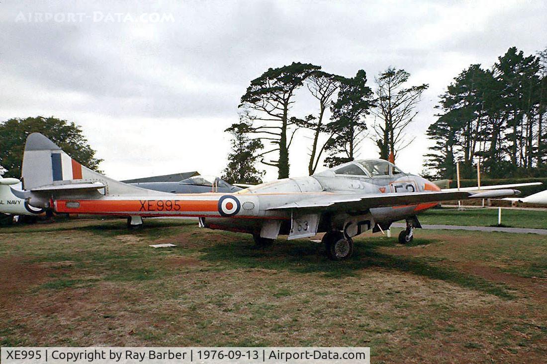 XE995, De Havilland DH-115 Vampire T.11 C/N 15675, XE995   de Havilland DH.115 Vampire T.11 [15675] (Royal Air Force) Torbay~G 13/09/1976