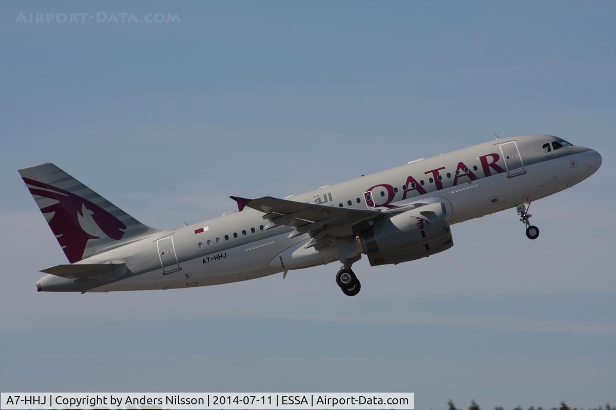 A7-HHJ, 2000 Airbus A319-133XCJ C/N 1335, Departing runway 08 for Goose Bay after the daily Qatar Airways 787 to Doha.