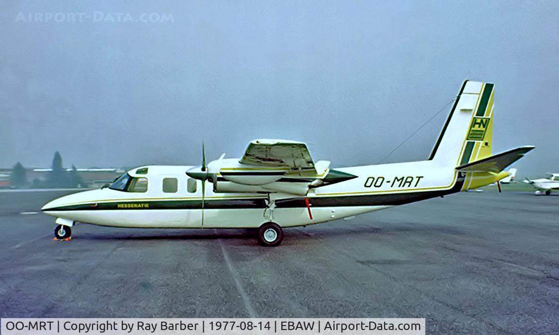 OO-MRT, 1976 Rockwell 690B Turbo Commander C/N 11357, Rockwell Turbo Commander 690B [11357] (Hassennautic Neptunus) Antwerp-Deurne~OO 14/08/1977. From a slide.