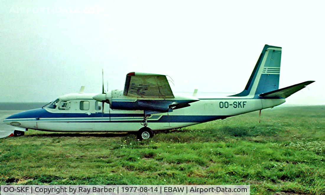 OO-SKF, 1968 Aero Commander 680V Turbo Commander C/N 1720-91, Rockwell Turbo Commander 680V [1720-91] Antwerp-Deurne~OO 14/08/1977. From a slide.