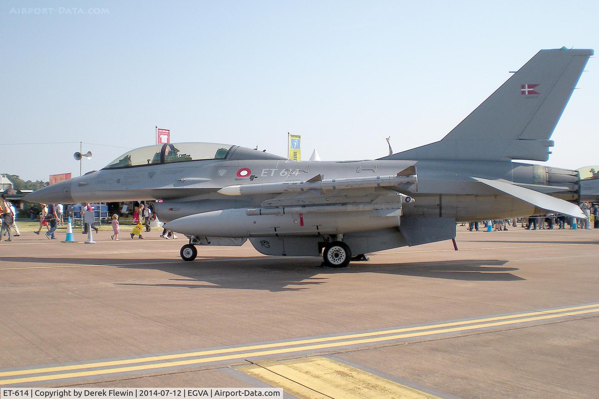 ET-614, 1980 SABCA F-16B Fighting Falcon C/N 6G-11, RIAT 2014, F-16B Fighting Falcon of Eskradille 730 Royal Danish Air Force, seen on static display.