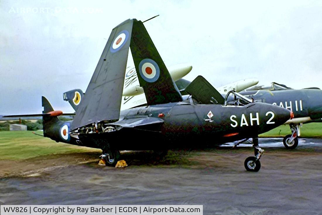 WV826, 1954 Hawker Sea Hawk FGA.6 C/N 6071, Hawker Sea Hawk FGA.6 [AW.6071] (Royal Navy) RNAS Culdrose~G 16/09/1976. From a slide.