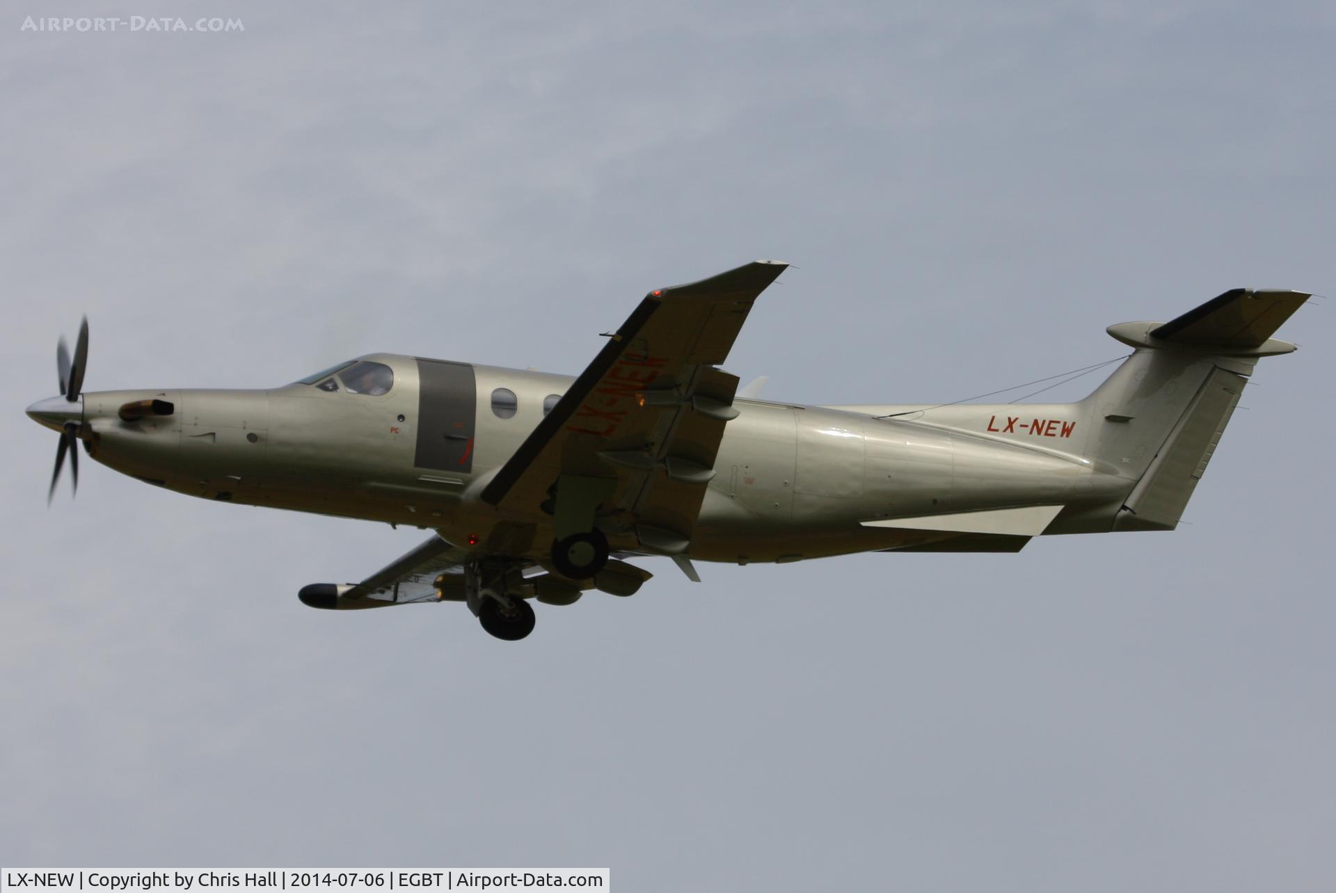 LX-NEW, 2009 Pilatus PC-12/47E C/N 1148, departing from Turweston