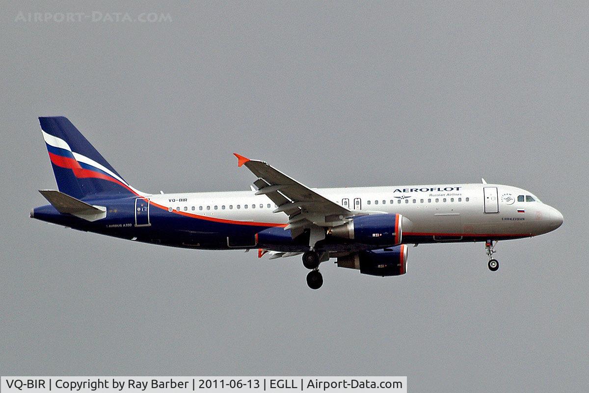 VQ-BIR, 2011 Airbus A320-214 C/N 4625, Airbus A320-214 [4625] (Aeroflot Russian Airlines) Home~G 13/06/2011. On approach 27L.