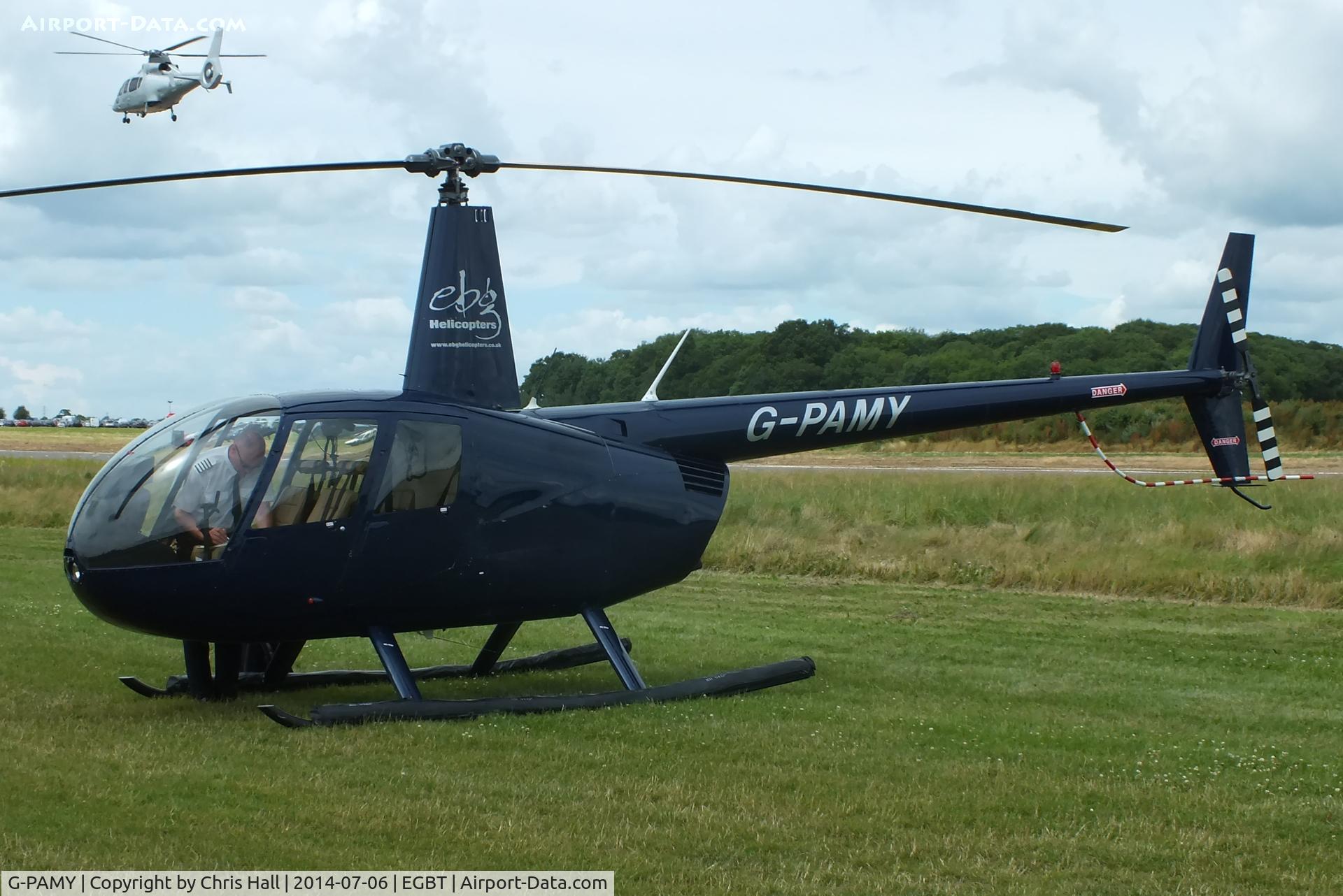 G-PAMY, 2007 Robinson R44 Clipper II C/N 11641, ferrying race fans to the British F1 Grand Prix at Silverstone
