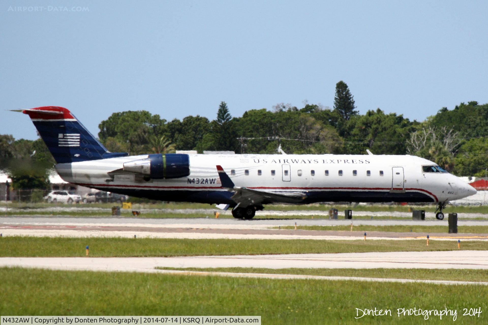 N432AW, 1998 Bombardier CRJ-200ER (CL-600-2B19) C/N 7257, US Air Flight 4026 operated by Air Wisconsin (N432AW) arrives at Sarasota-Bradenton International Airport following a flight from Reagan National Airport