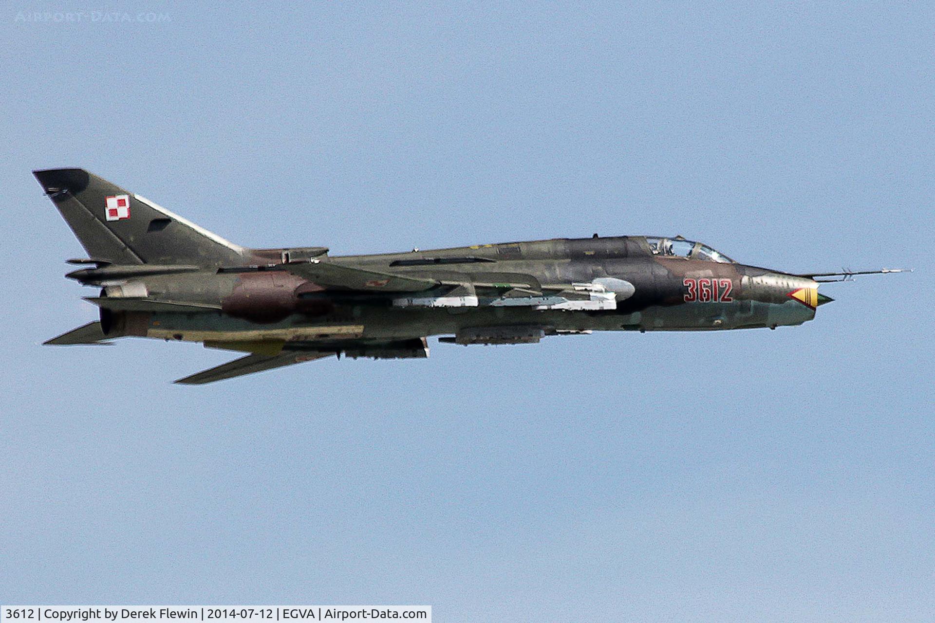 3612, Sukhoi Su-22M-4 C/N 23612, RIAT 2014, Su-22M-4, NATO Code-Name, FITTER, very rare Cold War visitor, low fly by, runway 09 at EGVA.