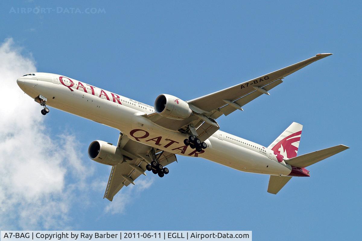 A7-BAG, 2009 Boeing 777-3DZ/ER C/N 36014, Boeing 777-3DZER [36014] (Qatar Airways) Home~G 11/06/2011. On approach 27R.