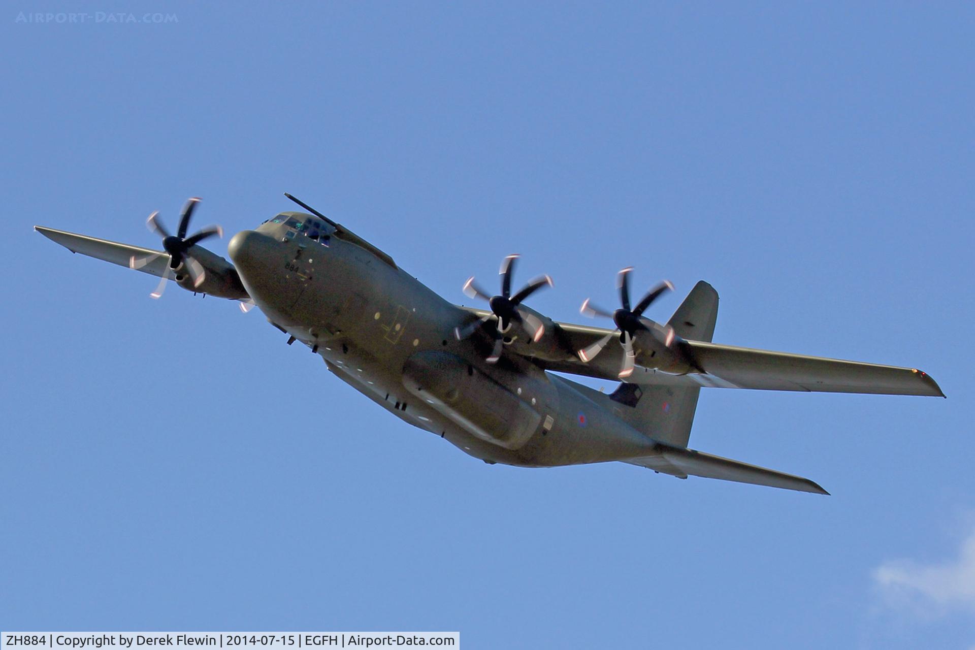 ZH884, 1999 Lockheed Martin C-130J Hercules C.5 C/N 382-5482, C-130J, call sign Zorro1, low fly by, 175' runway 22 at EGFH, en-route the Range.