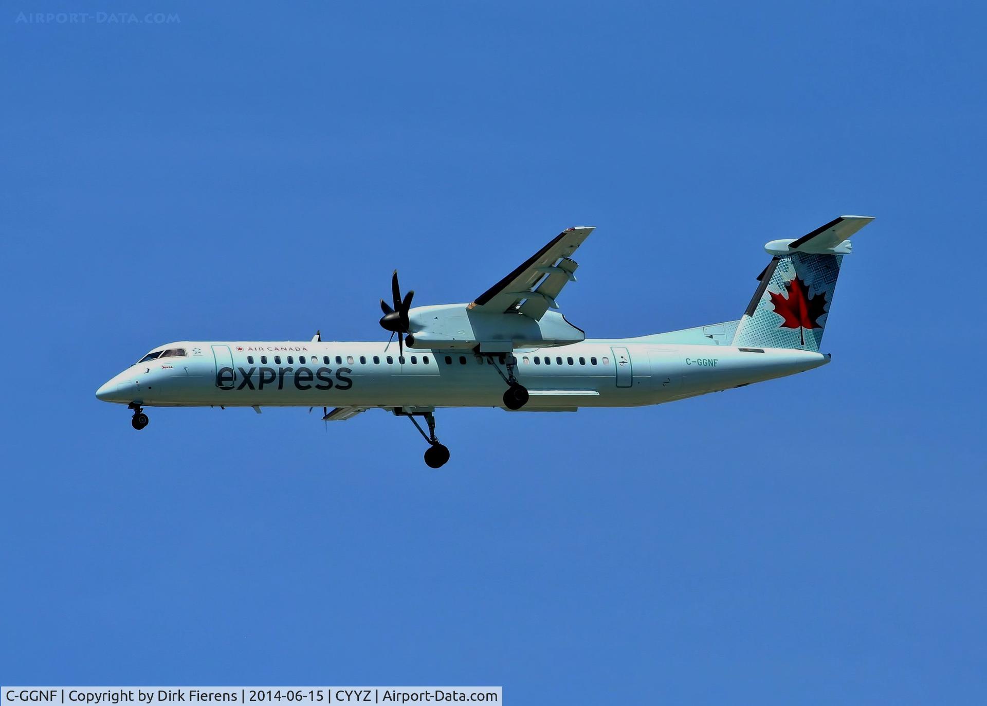 C-GGNF, 2012 De Havilland Canada DHC-8-402 Dash 8 C/N 4393, Approaching Toronto's Pearson Airport.
