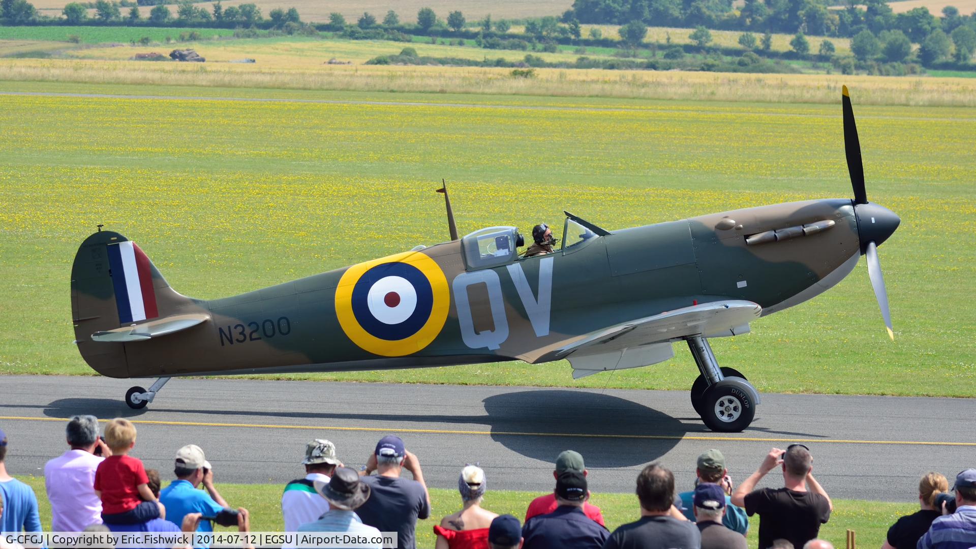 G-CFGJ, 1939 Supermarine Spitfire 1 C/N 441, 4. N3200 at The Flying Legends Air Show, IWM Duxford. July,2014.