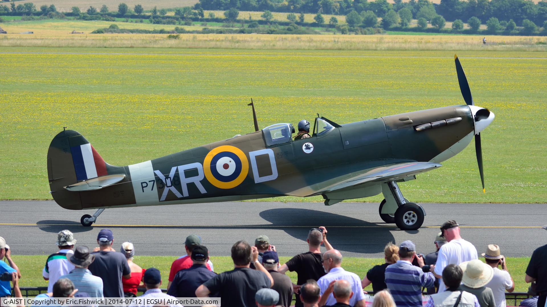 G-AIST, 1941 Supermarine 300 Spitfire Mk1A C/N WASP/20/2, 5. P7308 at The Flying Legends Air Show, IWM Duxford. July,2014.
