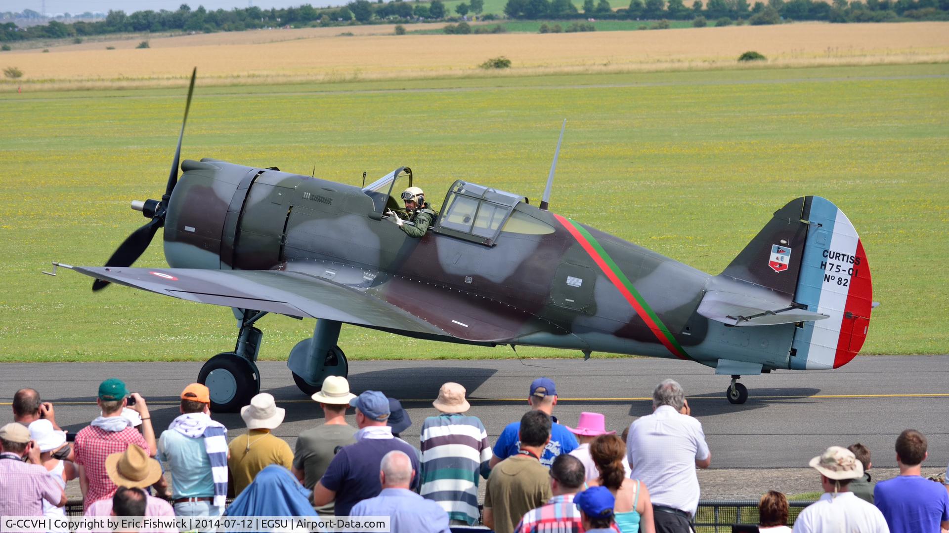G-CCVH, 1939 Curtiss H-75A-1 C/N 12881, 5. G-CCVH with a highly appreciative crowd at The Flying Legends Air Show, IWM Duxford. July,2014.