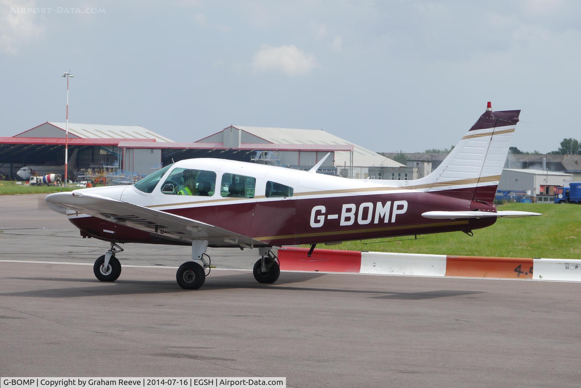 G-BOMP, 1977 Piper PA-28-181 Cherokee Archer II C/N 28-7790249, About to depart.
