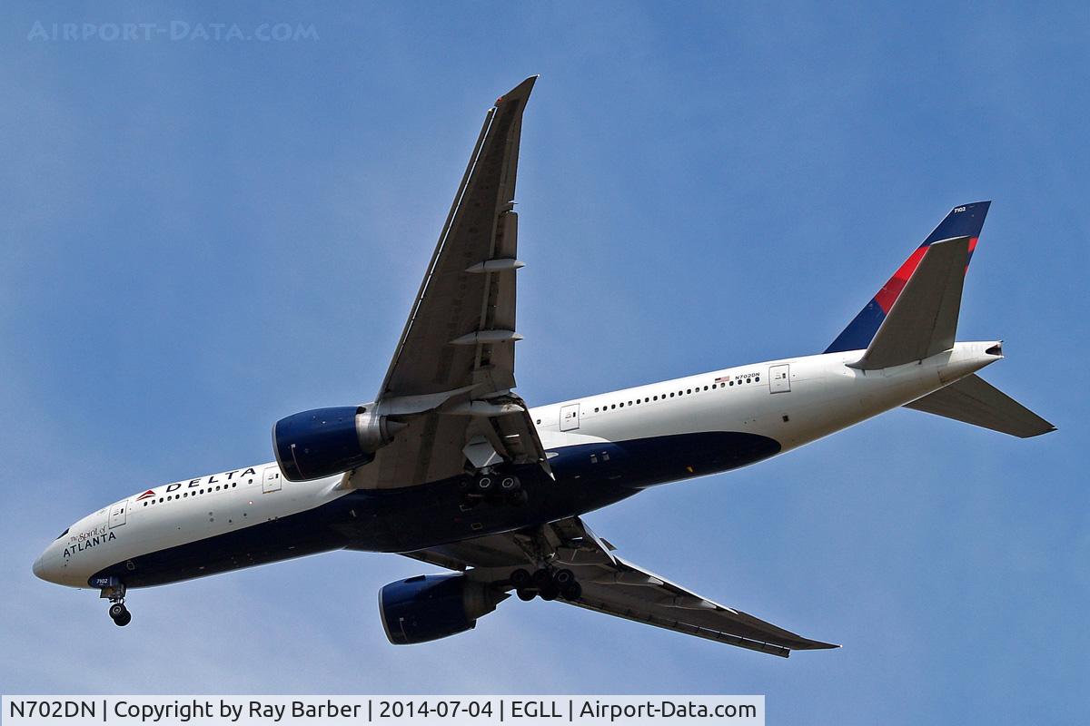 N702DN, 2008 Boeing 777-232/LR C/N 29741, Boeing 777-232LR [29741] (Delta Air Lines) Home~G 04/07/2014 .On approach 27R. Wears 