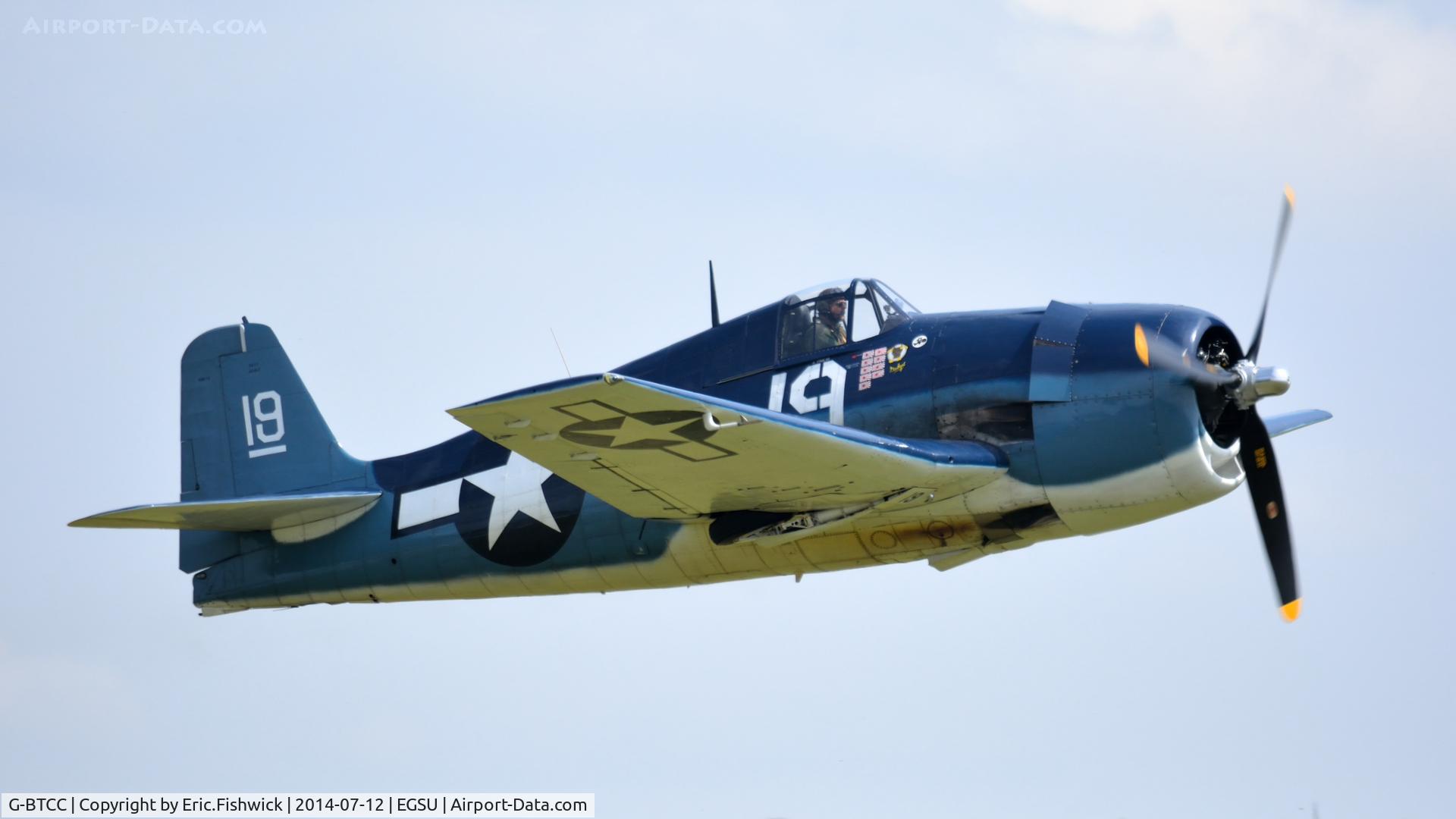 G-BTCC, 1944 Grumman F6F-5K Hellcat. C/N A-1733, 43. G-BTCC back in the air at The Flying Legends Air Show, IWM Duxford. July,2014.