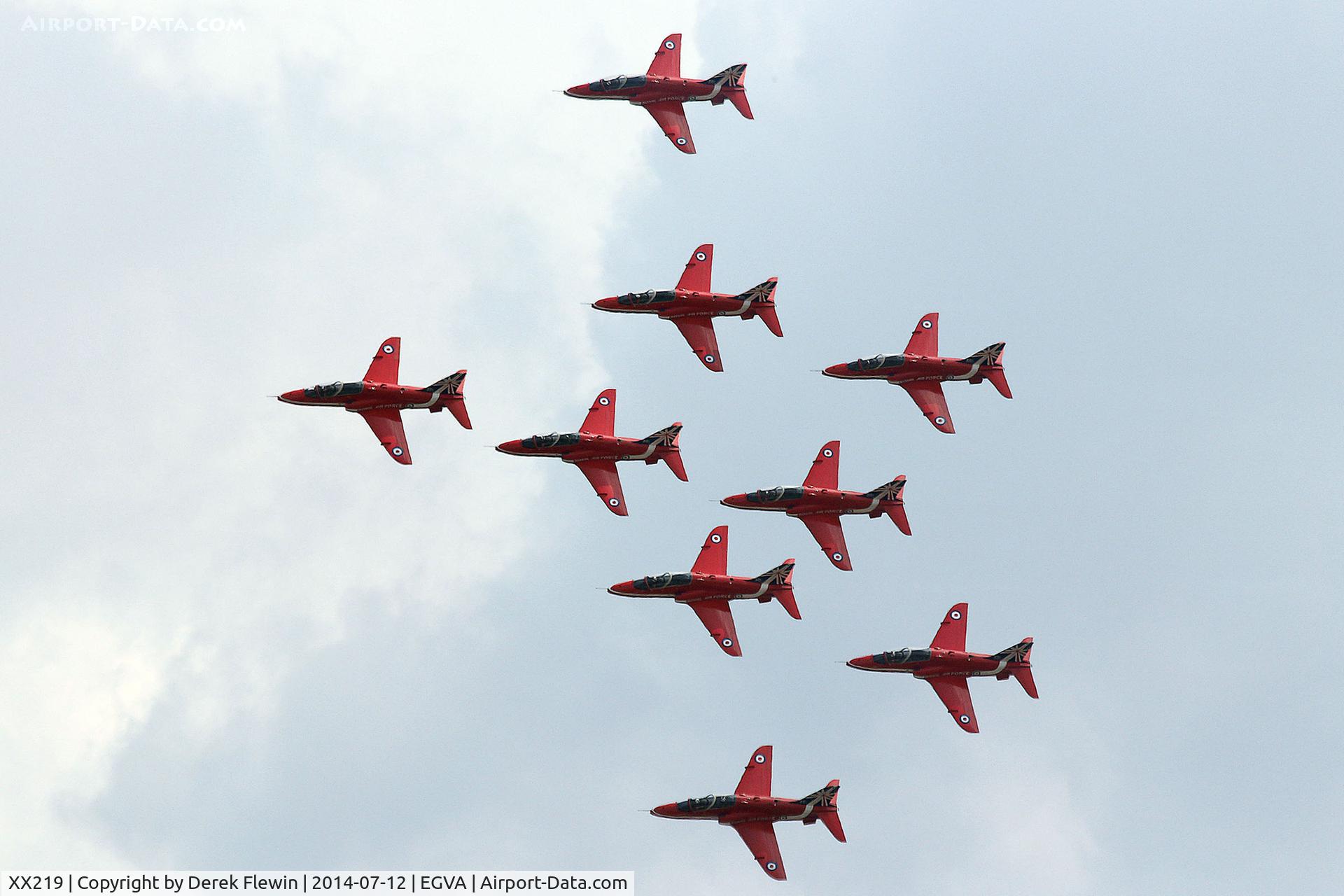 XX219, 1978 Hawker Siddeley Hawk T.1A C/N 055/312055, RIAT 2014, Hawk T.1A, flown by, Team leader, Sqn Ldr Jim Turner, Red1.