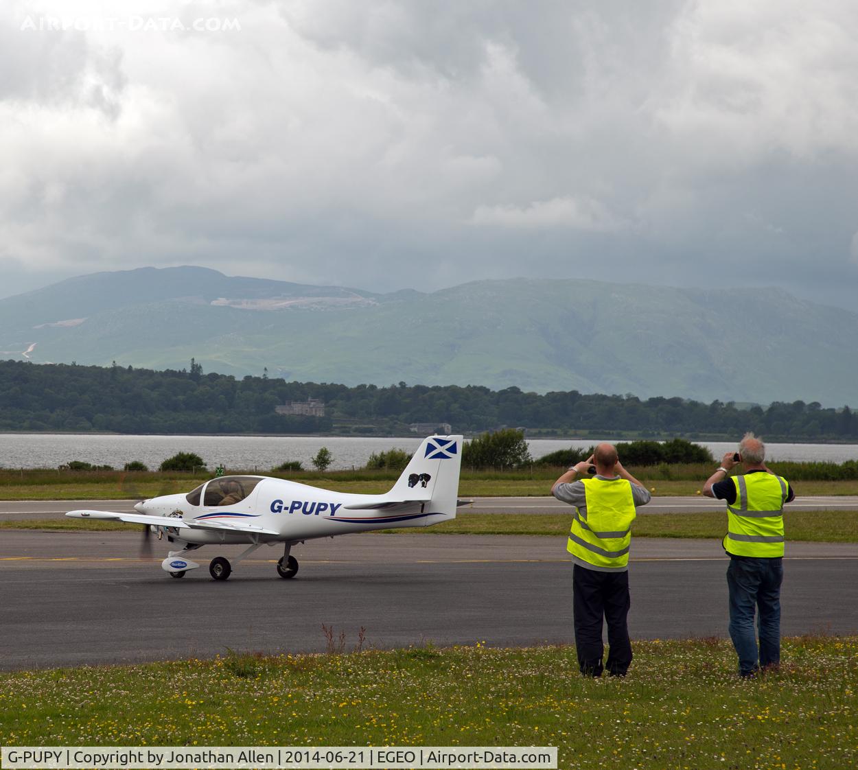 G-PUPY, 2002 Europa XS Tri-Gear C/N PFA 247-13694, G-PUPY attracts attention as she departs from Oban Airport.