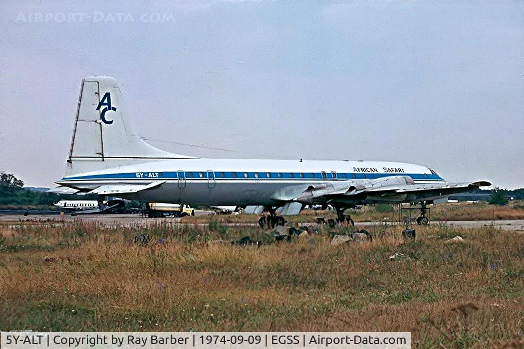 5Y-ALT, 1958 Bristol 175 Britannia 313 C/N 13431, Brisol 175 Britannia 313 [13431] (African Safari Airways) Stansted~G 09/09/1974