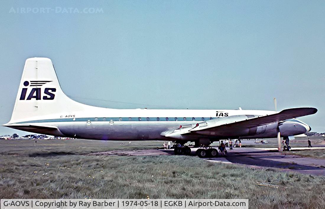 G-AOVS, 1957 Bristol 175 Britannia 312F C/N 13430, Bristol 175 Britannia 312F [13430] (IAS) Biggin Hill~G 18/05/1974. From a slide.
