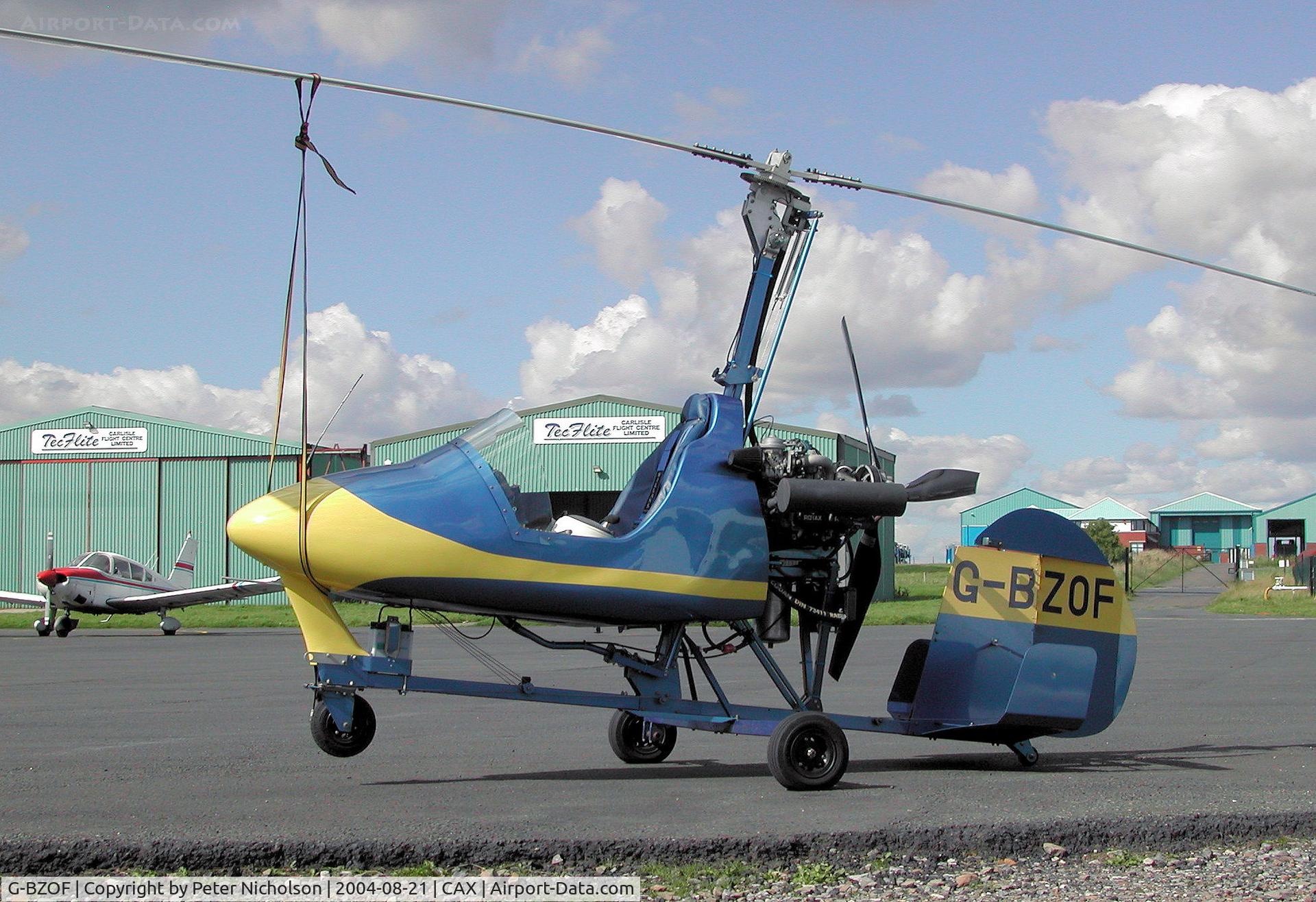 G-BZOF, 2001 Montgomerie-Bensen B-8MR Gyrocopter C/N MGM3/SJML1, This Bensen autogyro was seen at Carlisle in the Summer of 2004.