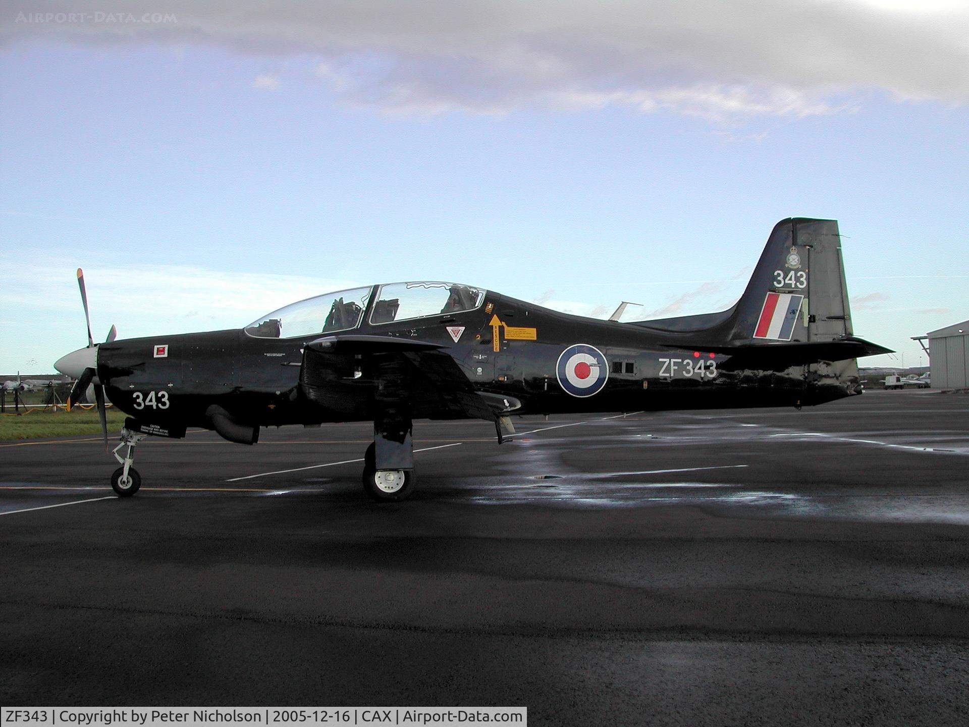 ZF343, 1991 Short S-312 Tucano T1 C/N S107/T78, Tucano T.1 of 1 Flying Training School at RAF Linton-on-Ouse on a visit to Carlisle in December 2005.