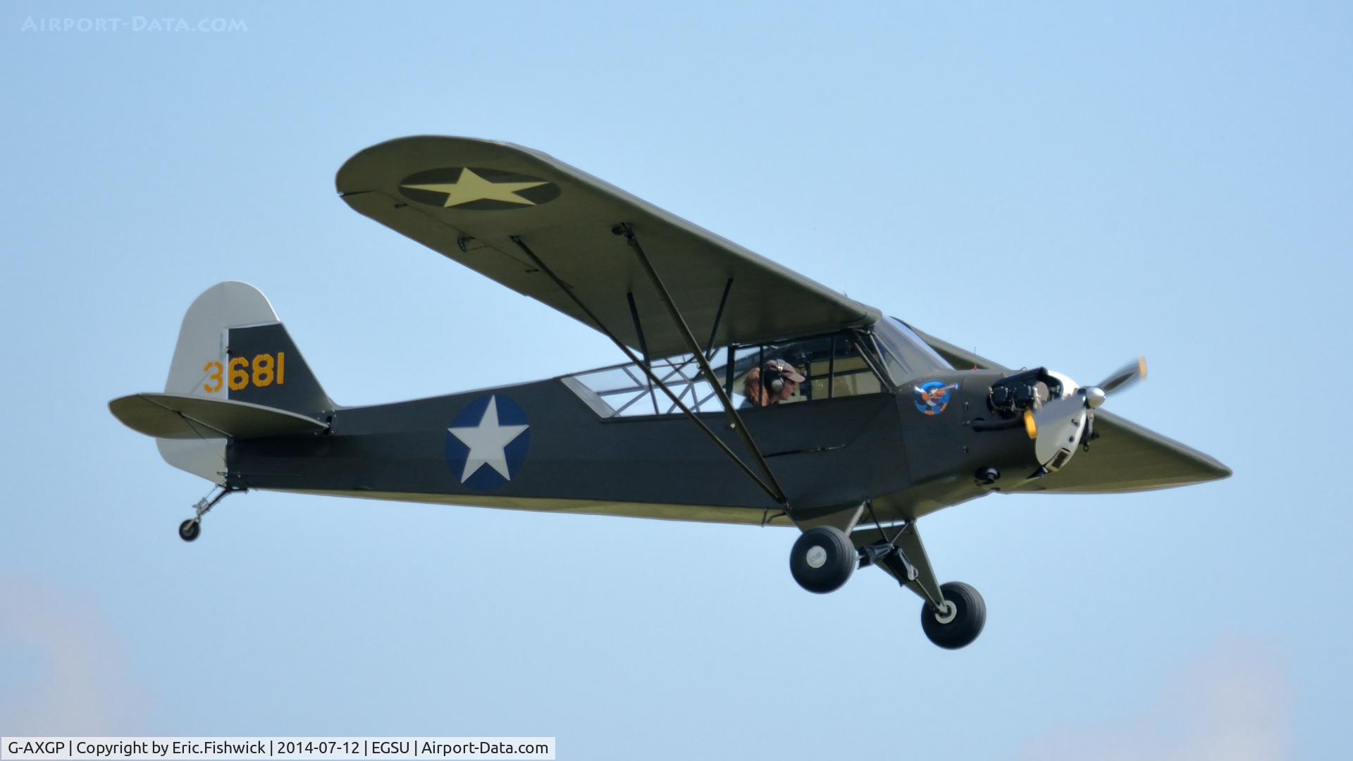 G-AXGP, 1942 Piper J3C-90 Cub C/N 9542, 43. 3681 at The Flying Legends Air Show, IWM Duxford. July,2014.