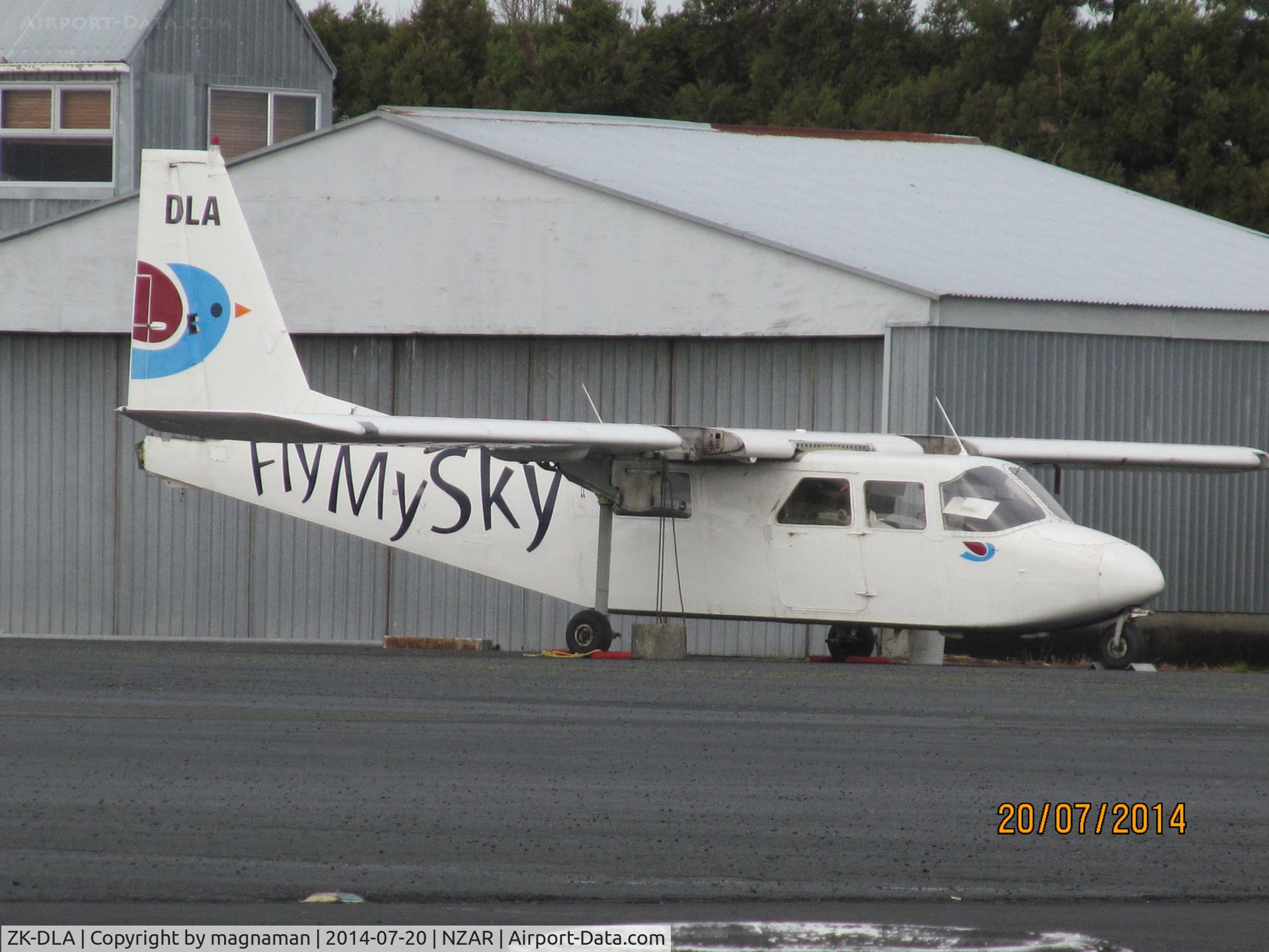 ZK-DLA, Pilatus Britten-Norman BN-2B-26 Islander C/N 2131, long range shot of islander on maintenance check at ardmore